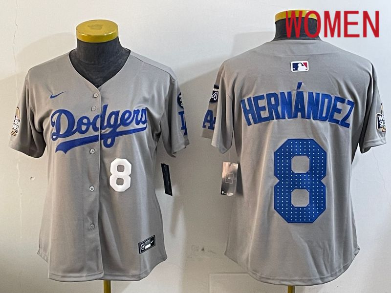 Women Los Angeles Dodgers #8 Hernandez Grey Game 2024 Nike MLB Jersey style 12053